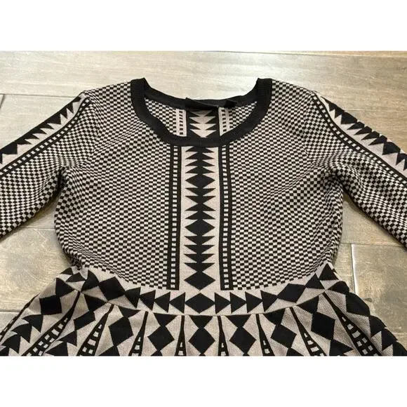 Nina Leonard Womens Geometric Print Mink Black Knit Sweater Dress Size L NWT NEW - Picture 4 of 10